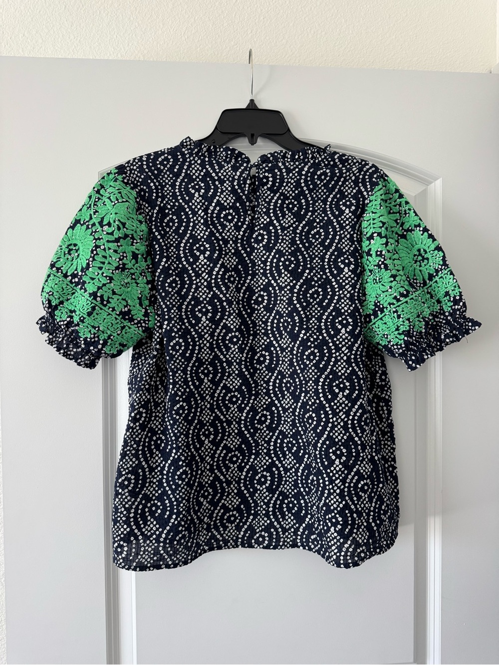 THML Navy Dot Pattern Blouse with Green Embroidered Sleeves - Picture 4 of 5